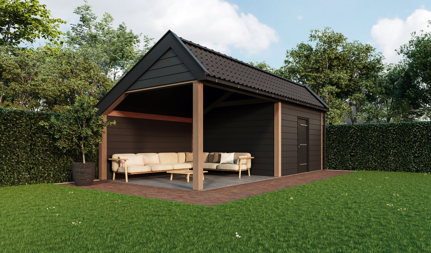 Prefabschuur met veranda 4x8m