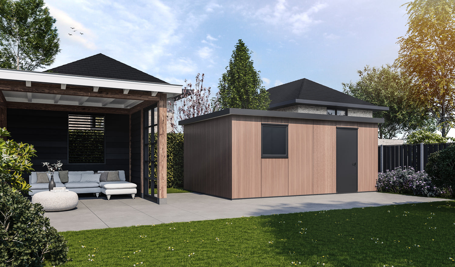Prefab schuur 4x6m houtlook
