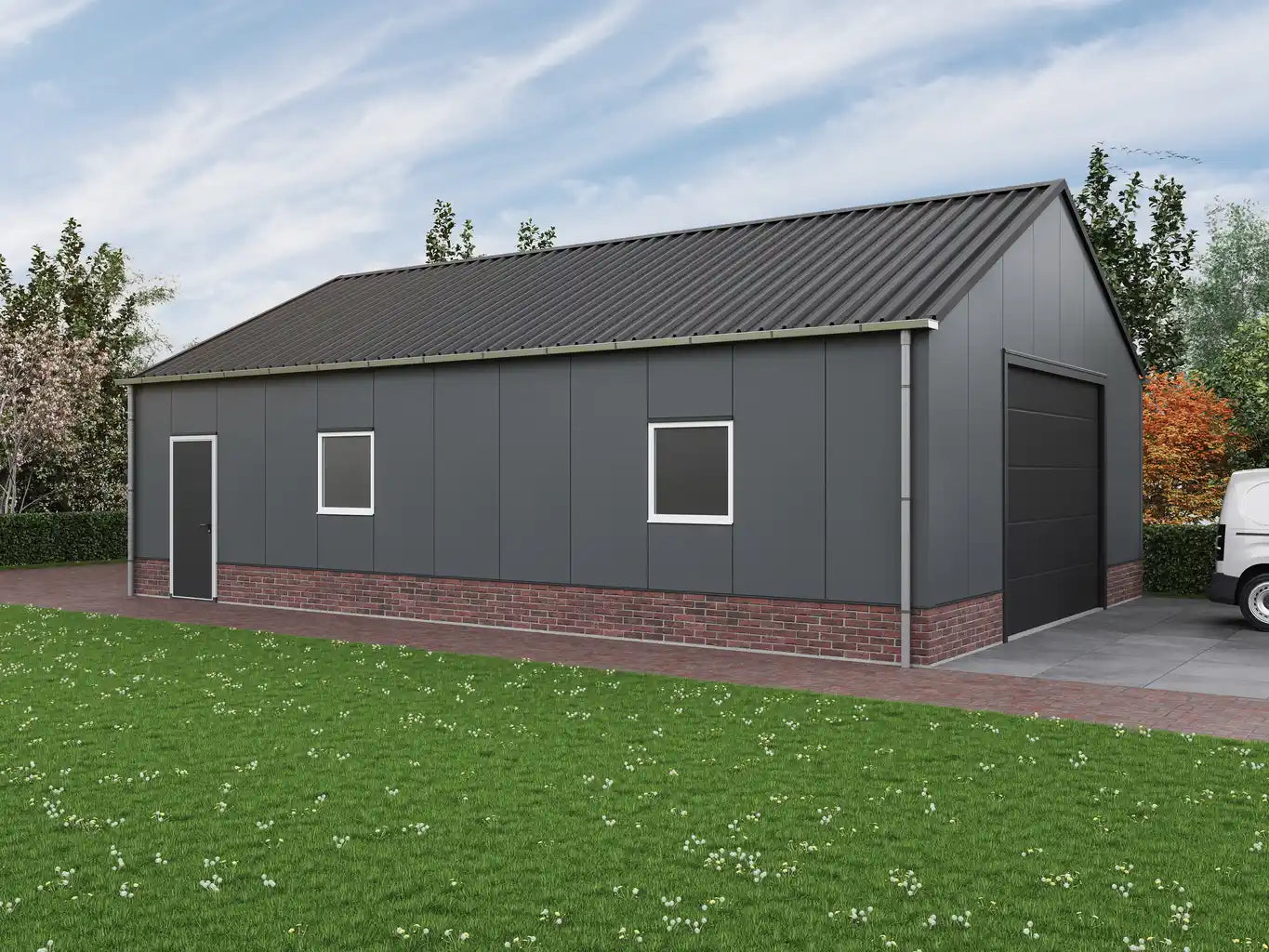 Prefab schuur 8x12m met borstwering